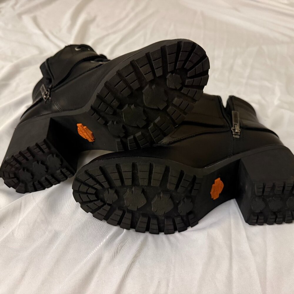 Harley-Davidson Women's Moto Boots - Black Leather Waterproof Lace Up - Size 7